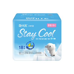 화이트 스테이쿨 생리대 날개형, 중형, 18개입, 1개