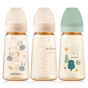 마더케이 베이직 PPSU 무꼭지 젖병 트리플 세트, 토끼크림 + 포레스트민트 + 베이직크림, 180ml, 1세트