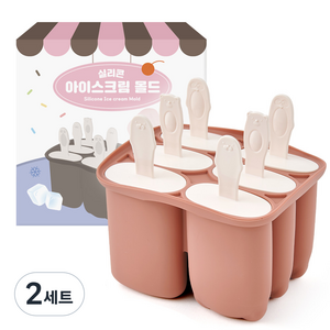 퍼기 실리콘 아이스크림 몰드 + 스틱 6p 세트, 드라이로즈, 2세트
