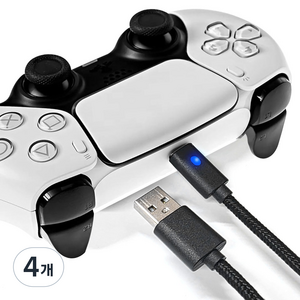 스페이스쉴드 소니 플레이스테이션 PS5 듀얼센스 호환 게이밍 스마트 LED 충전 표시등 USB A to C 충전 데이터 케이블 3m, 블랙, 4개