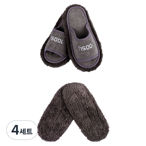 백수 클린 청소슬리퍼 소 + 리필 패드, 4세트, 그레이
