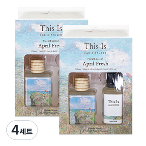 디스이즈명화 클립형 차량용 디퓨저 15ml 본품 + 30ml 리필 세트, 에이프릴프레쉬, 4세트