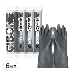 기본에 튼튼한 고무장갑, 에시 그레이, 대(L), 6세트