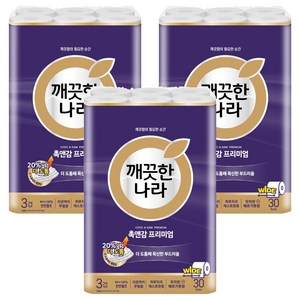 깨끗한나라 천연펄프 3겹 촉앤감 프리미엄 롤화장지, 30m, 30개입, 3개