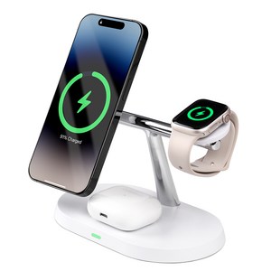 모잇 3in1 + 1 맥세이프 호환 마그네틱 무선 충전기, 화이트, 1개