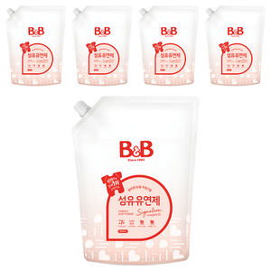 비앤비 비자극 유아 섬유유연제 자스민앤로즈향 리필형, 1.5L, 5개