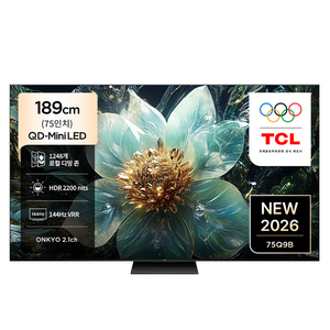 TCL 4K QD Mini LED Google TV, 75Q9B, 방문설치, 스탠드형, 189cm(75인치)