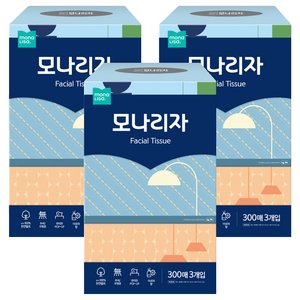 모나리자 천연펄프 미용티슈 2겹, 300개입, 9개