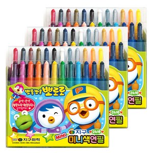 지구화학 뽀로로 미니 색연필, 24색, 3개