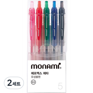 모나미 FX ZETA 유성 볼펜 0.5mm, PINK, RED, GREEN, BLUE, BLACK, 2세트