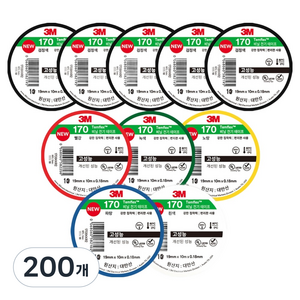 쓰리엠 템플렉스 NEW 170 절연 비닐 전기 테이프 버라이어티팩 19mm x 10m x 0.18mm, 200개