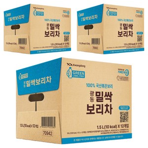 광동제약 밀싹 보리차 그린 무라벨, 1.5L, 36개