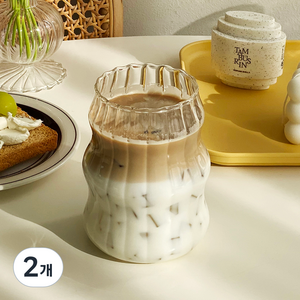 하니니키친 웨이브 플리츠 내열 유리컵 520ml, 투명, 2개