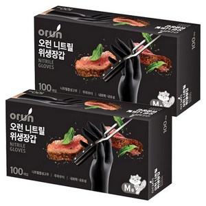 오런 니트릴 위생장갑 100P, 블랙, M, 2개