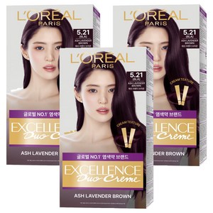 로레알파리 엑셀랑스 듀오크림 나눠쓰는 새치염색 염모제, 5.21호 애쉬 라벤더 브라운, 3개