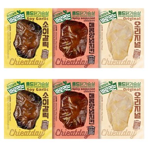 바로먹는 풀드 닭가슴살 오리지널맛 100g + 매콤양념치킨맛 100g + 소이갈릭맛 100g 세트, 2세트 골드박스 특가