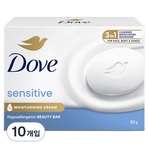 도브 센스티브 뷰티 바 클렌징 비누, 90g, 10개입