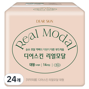 디어스킨 리얼모달 생리대 날개형, 대형, 14개입, 24개