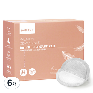 마더케이 1mm 씬 일반형 수유패드, 32개입, 6개