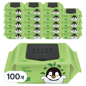 슈퍼대디 미스터펭 그린 유아 물티슈 캡형, 100개, 70매, 70g