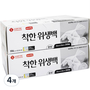 롯데이라이프 착한 위생백 25 x 35cm, 중(M), 200개, 4개