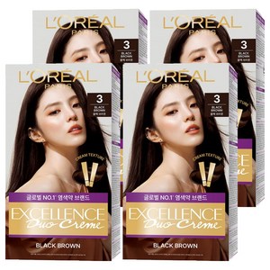 로레알파리 엑셀랑스 듀오크림 나눠쓰는 새치염색 염모제, 3호 블랙 브라운, 4개