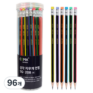 투코비 코마 삼각지우개연필 HB SG-208, 혼합색상, 96개