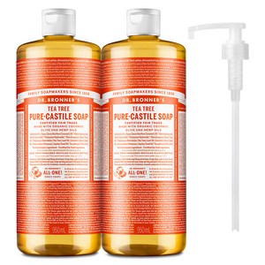 닥터브로너스 퓨어 캐스틸 솝 페이스 앤 바디워시 티트리 2p + 펌프 1p, 950ml, 2개