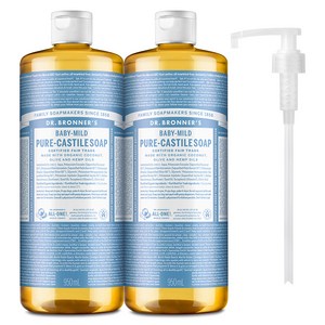 닥터브로너스 베이비 마일드 페이스 앤 바디 퓨어 캐스틸 솝 바디워시 2p +펌프1개, 2개, 950ml
