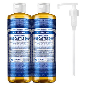 닥터브로너스 페퍼민트 퓨어 캐스틸 솝 바디워시 2p + 펌프 1p, 475ml, 1세트