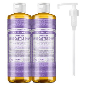 닥터브로너스 퓨어 캐스틸 솝 페이스 앤 바디워시 라벤더 2p + 펌프 1p, 475ml, 2개