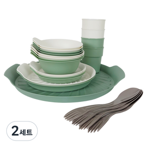 이지앤프리 무드온 플레이트 식기세트 23p, 플라워화이트 + 포레스트그린 + 우드그레이, 2세트