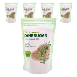 캐인슈가 비정제 사탕수수 원당, 1kg, 5개