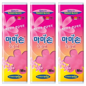 마미손 플라워 고무장갑, 핑크, 중(M), 3개