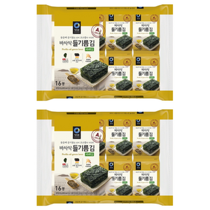 청정원 들기름 바사삭 파래김, 4g, 32개