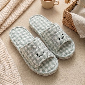 마메 홈 3중쿠션 층간소음방지 귀여운 아기곰 면 슬리퍼, 블루, 3개