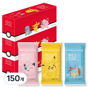 코디 아트앤 포켓몬 휴대용 물티슈 랜덤발송, 20매입, 150개
