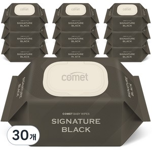 코멧 아기물티슈 시그니처 블랙 엠보싱 캡형, 30개, 100개입, 60g