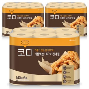 코디 기름먹는 UKP 천연펄프 키친타올, 6롤, 3개