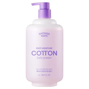 샤워메이트 딥모이스처 코튼 바디워시 베이비파우더향, 1개, 1L