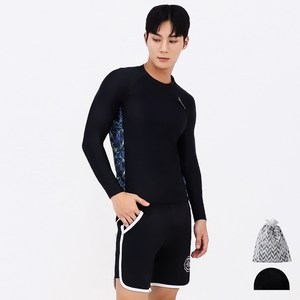 아쿠아티카 남성용 래쉬가드 상의 + 트렁크반바지 + 스판수모 + 비닐백 세트