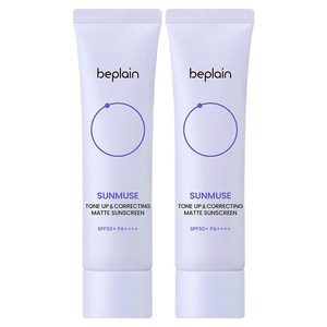 비플레인 선뮤즈 톤업 앤 코렉팅 매트 선크림 SPF50+ PA++++, 50ml, 2개