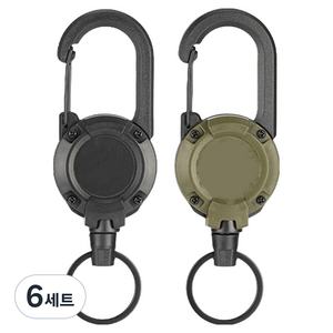 벨리안 휴대용 릴 와이어 핀온릴 키링 2종, 블랙, 카키, 6세트
