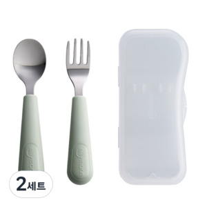 실리만 국내생산 크림 어린이 스푼포크케이스세트 크림그린 스푼 + 포크 + 케이스, 2세트
