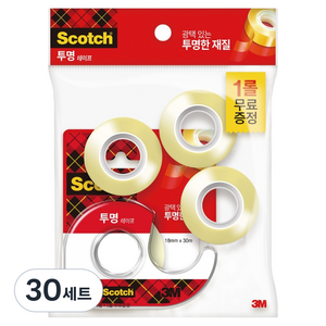 스카치 테이프 디스펜서 581D 18mm x 15mm 1개 + 550리필 18mm x 30mm 3개, 투명, 30세트