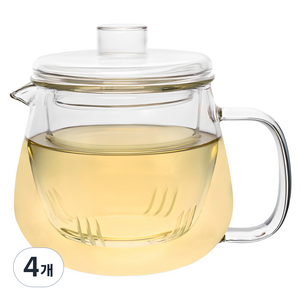 내열유리 투명 차 거름망 티포트, 500ml, 4개