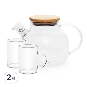 벨라쿠진 우드커버 글라스 티팟 + 찻잔 2p 세트, 혼합색상, 1L, 2개