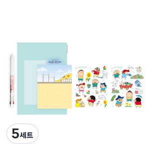 플라잉웨일즈 짱구는 못말려 심플 캐시북 세트, 민트, 5세트