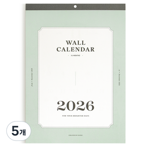 아이코닉 2026 월 캘린더 벽걸이 달력, 혼합색상, 5개