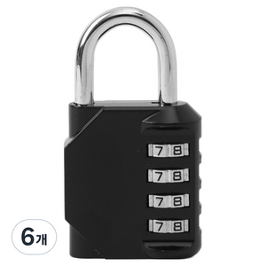 도매토피아 심플락 4자리 번호 자물쇠 블랙, 6개